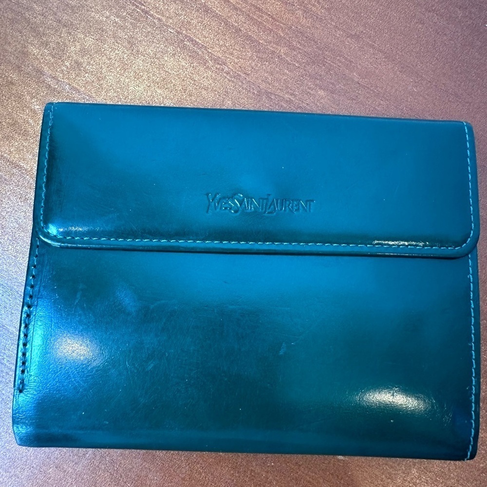 Yves Saint Laurent Green Leather Clutch - Picture 1 of 7